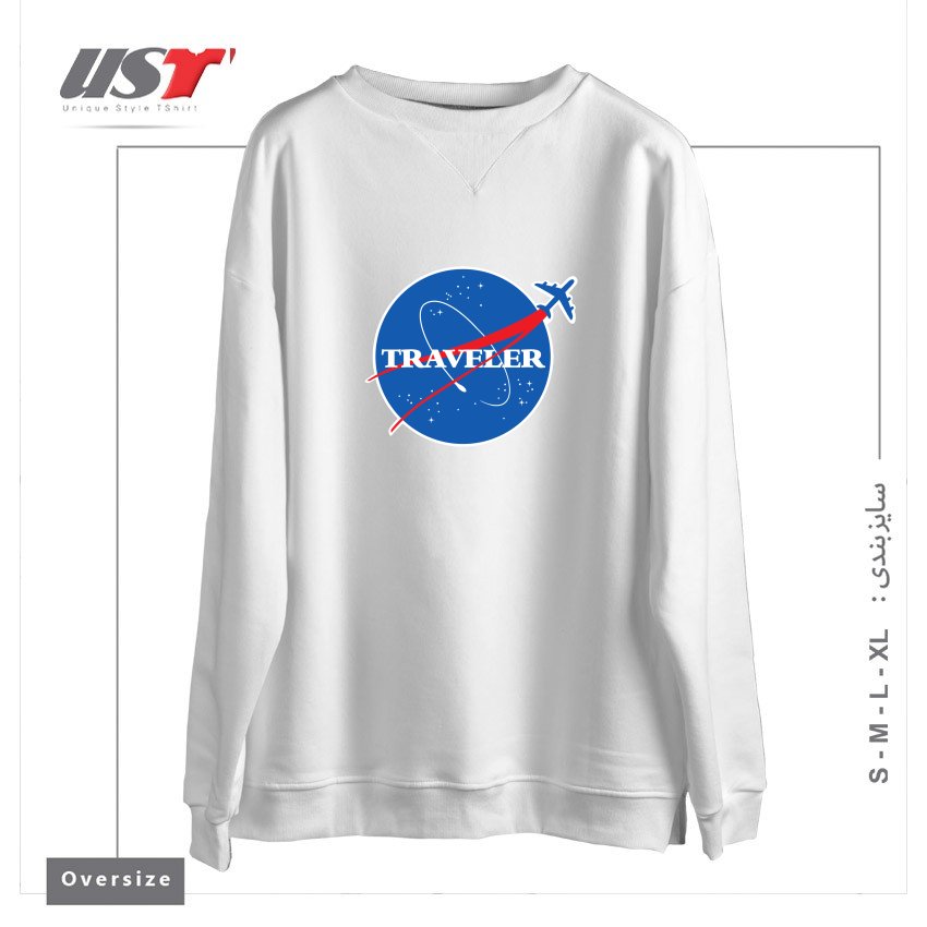 طرح INTERSTELLAR TRAVELER سوییشرت اورسایزرنگ سفید