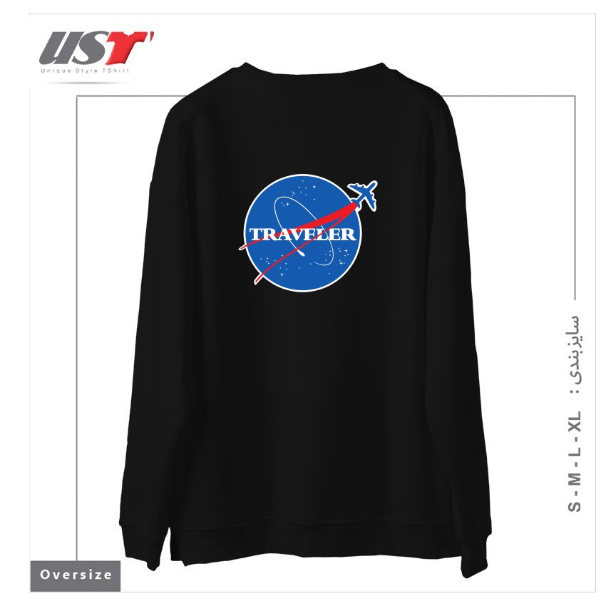 طرح INTERSTELLAR TRAVELER سوییشرت اورسایزرنگ مشکی