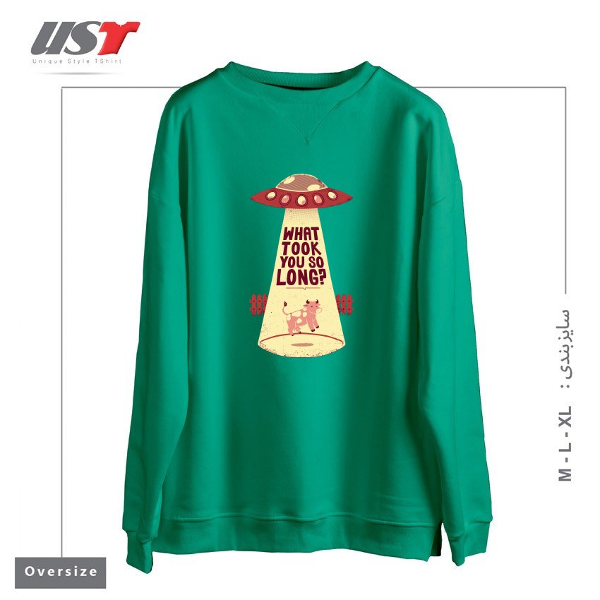 طرح WHY DID YOU TOOK SO LONG ALIEN FUNNY T-SHIRT سوییشرت اورسایزرنگ سبز سدری