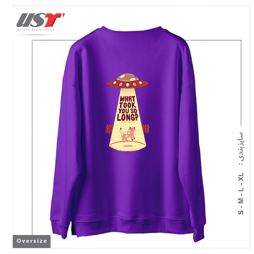 طرح WHY DID YOU TOOK SO LONG ALIEN FUNNY T-SHIRT سوییشرت اورسایزرنگ بنفش