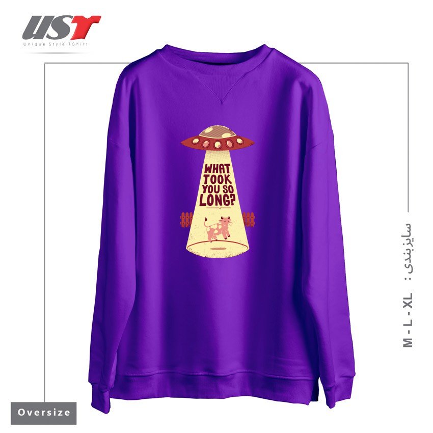 طرح WHY DID YOU TOOK SO LONG ALIEN FUNNY T-SHIRT سوییشرت اورسایزرنگ بنفش