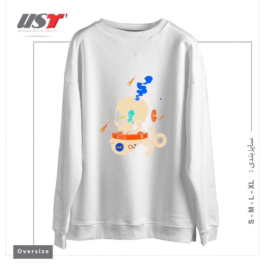طرح VOYAGER سوییشرت اورسایزرنگ سفید