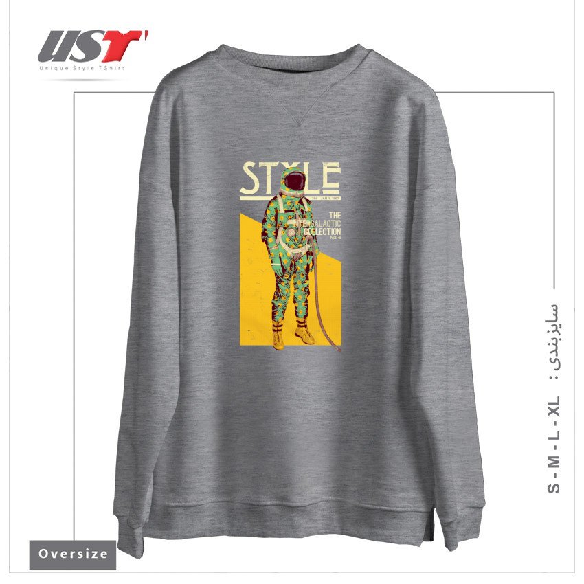 طرح THE INTERGALACTIC COLLECTION سوییشرت اورسایزرنگ طوسی ملانژ
