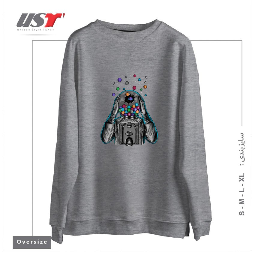 طرح SPACE1 سوییشرت اورسایزرنگ طوسی ملانژ