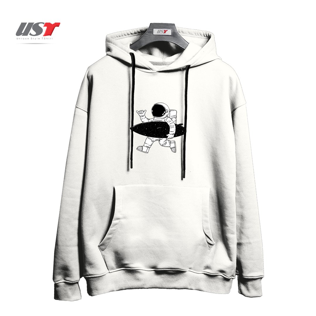 طرح SPACE SURFER هودی اورسایزرنگ سفید