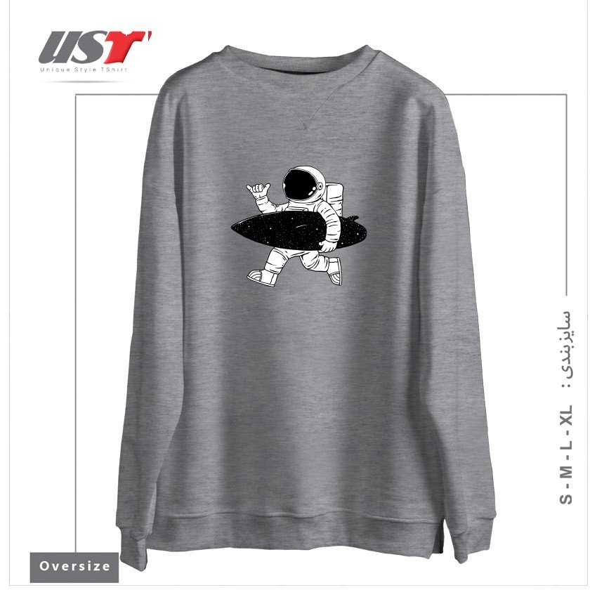 طرح SPACE SURFER سوییشرت اورسایزرنگ طوسی ملانژ