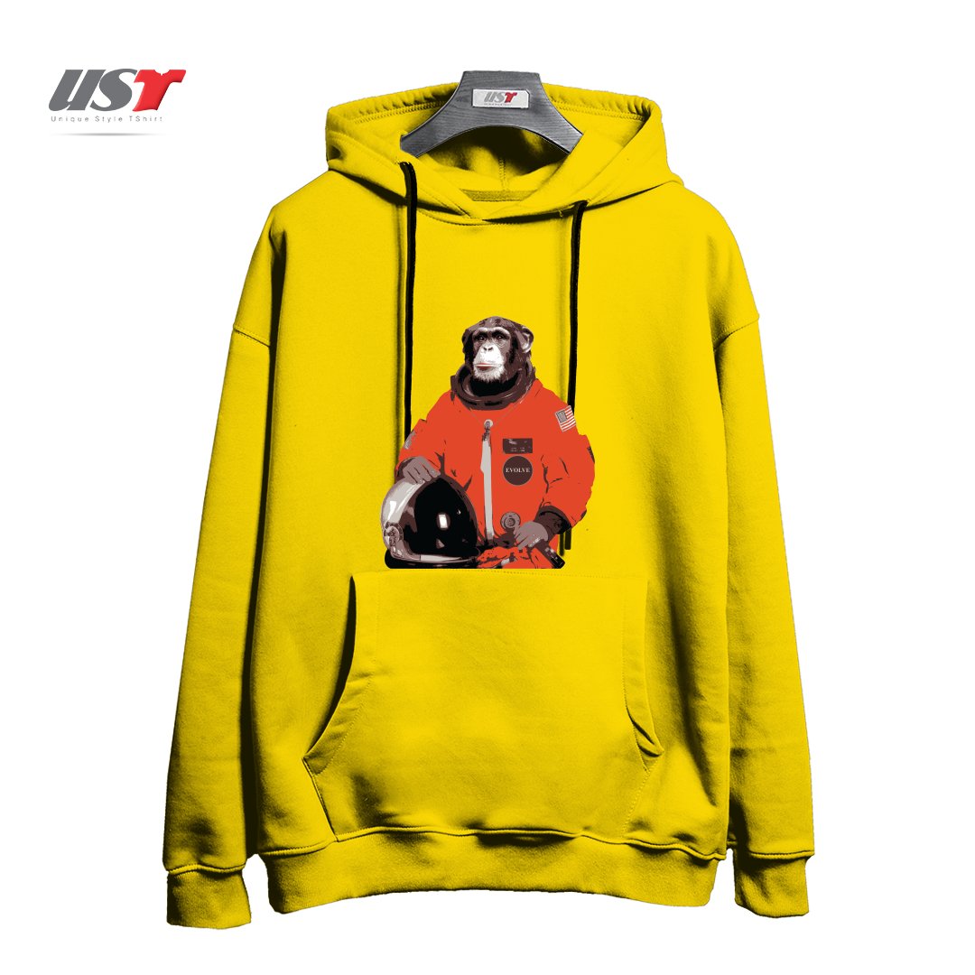 طرح SPACE MONKEY هودی اورسایزرنگ زرد
