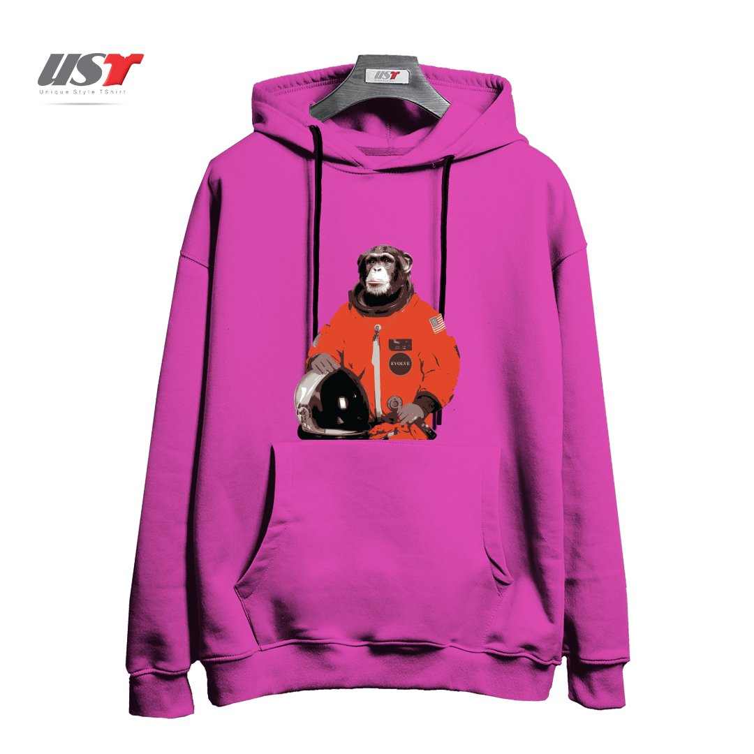 طرح SPACE MONKEY هودی اورسایزرنگ صورتی