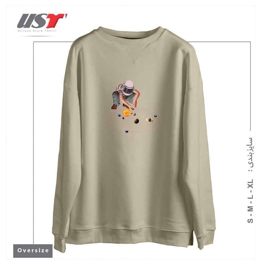 طرح MARBLE PLANET سوییشرت اورسایزرنگ نخودی