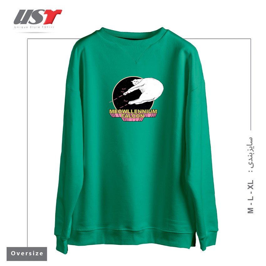 طرح MEOWLLENNIUM FALCON سوییشرت اورسایزرنگ سبز سدری