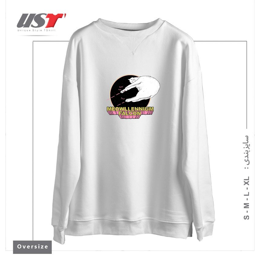 طرح MEOWLLENNIUM FALCON سوییشرت اورسایزرنگ سفید