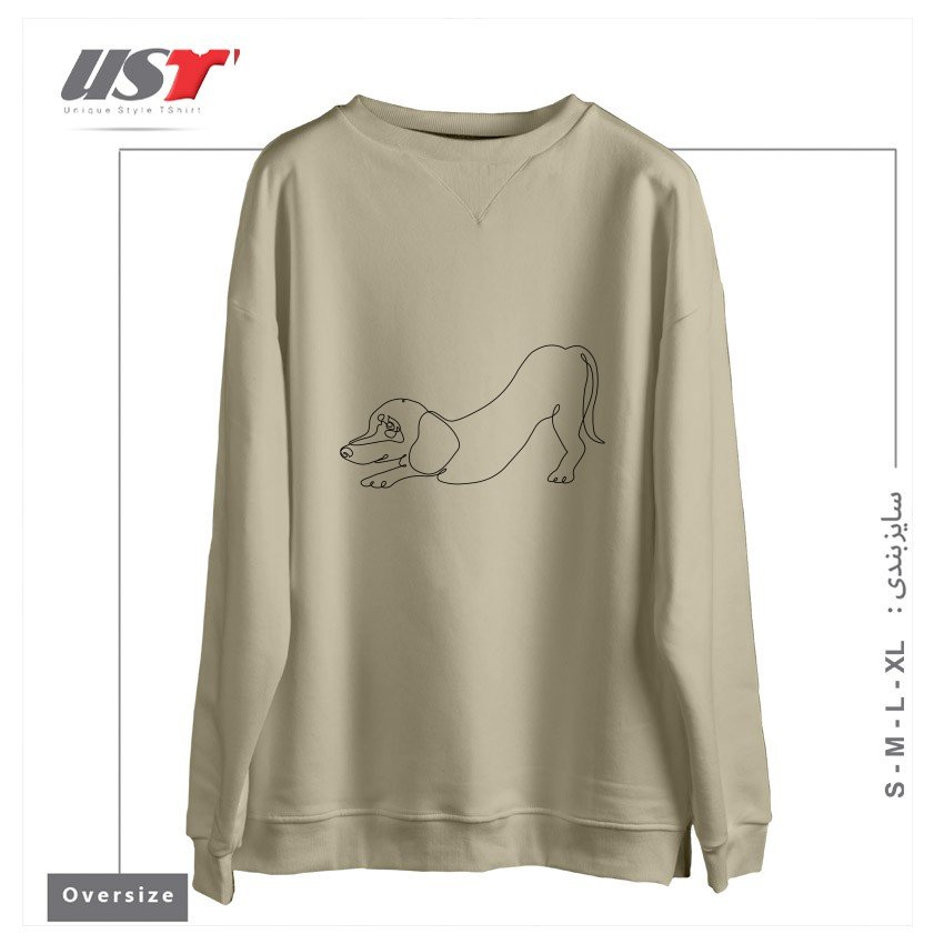 طرح ONE LINE DACHSHUND DOWNWARD DOG سوییشرت اورسایزرنگ نخودی