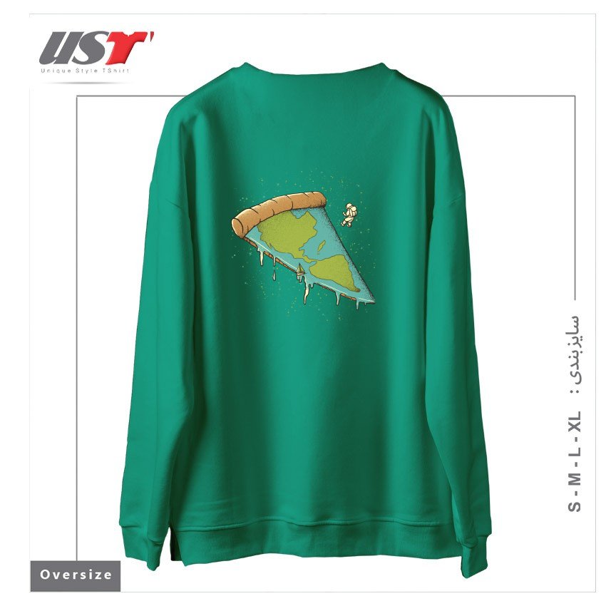 طرح PIZZA EARTH سوییشرت اورسایزرنگ سبز سدری
