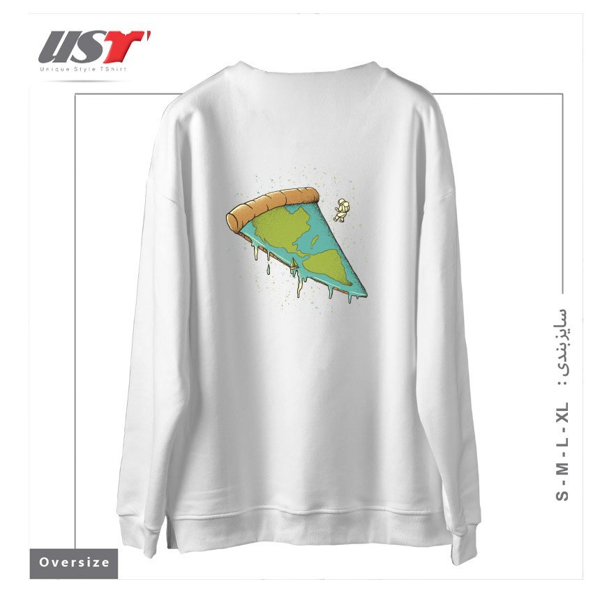 طرح PIZZA EARTH سوییشرت اورسایزرنگ سفید