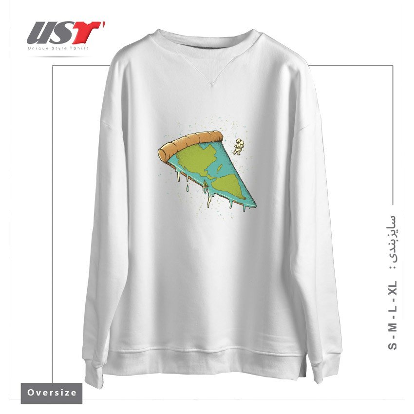 طرح PIZZA EARTH سوییشرت اورسایزرنگ سفید