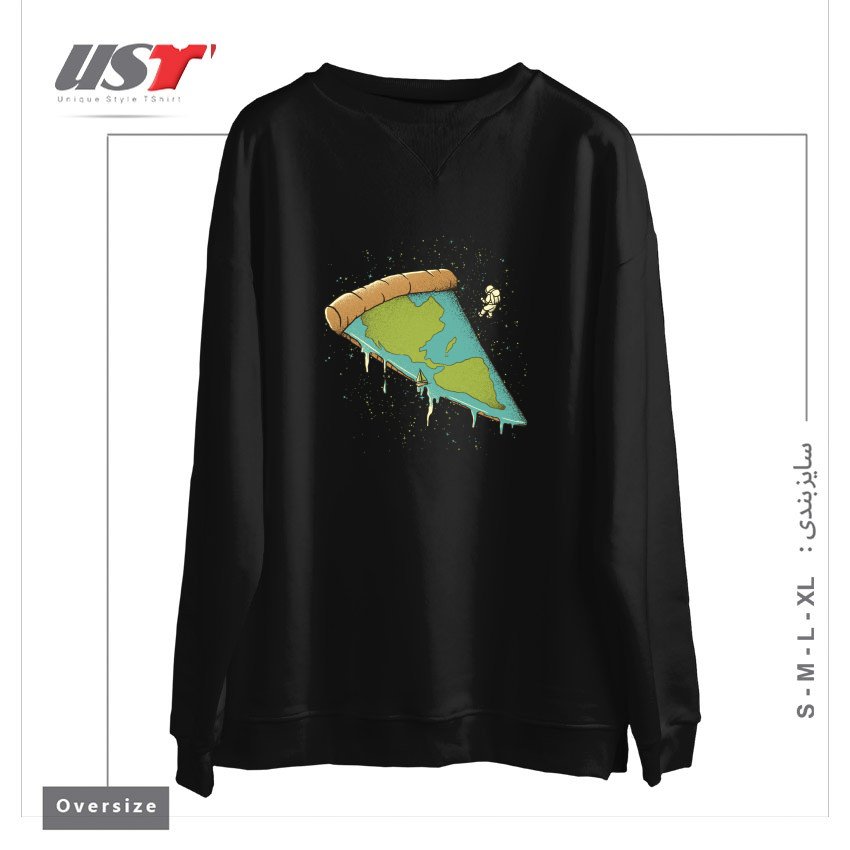طرح PIZZA EARTH سوییشرت اورسایزرنگ مشکی