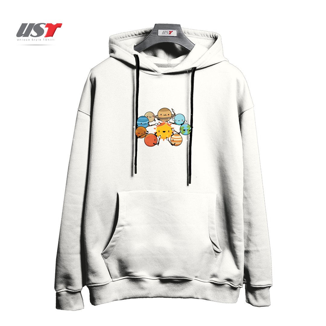 طرح PLANETS CAMPING هودی اورسایزرنگ سفید