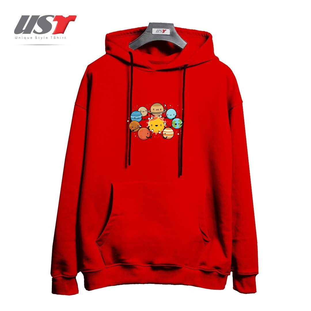 طرح PLANETS CAMPING هودی اورسایزرنگ قرمز