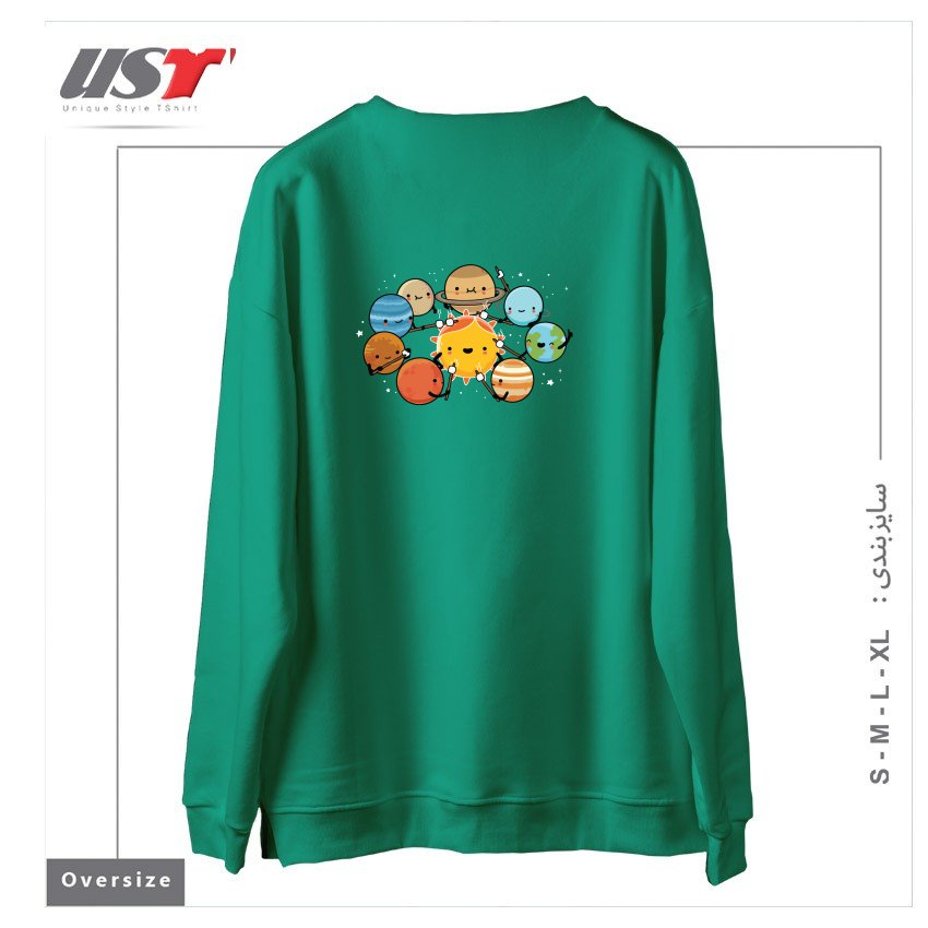 طرح PLANETS CAMPING سوییشرت اورسایزرنگ سبز سدری