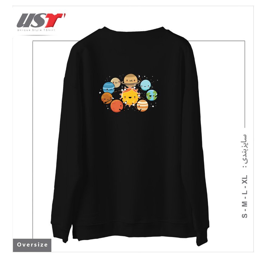 طرح PLANETS CAMPING سوییشرت اورسایزرنگ مشکی