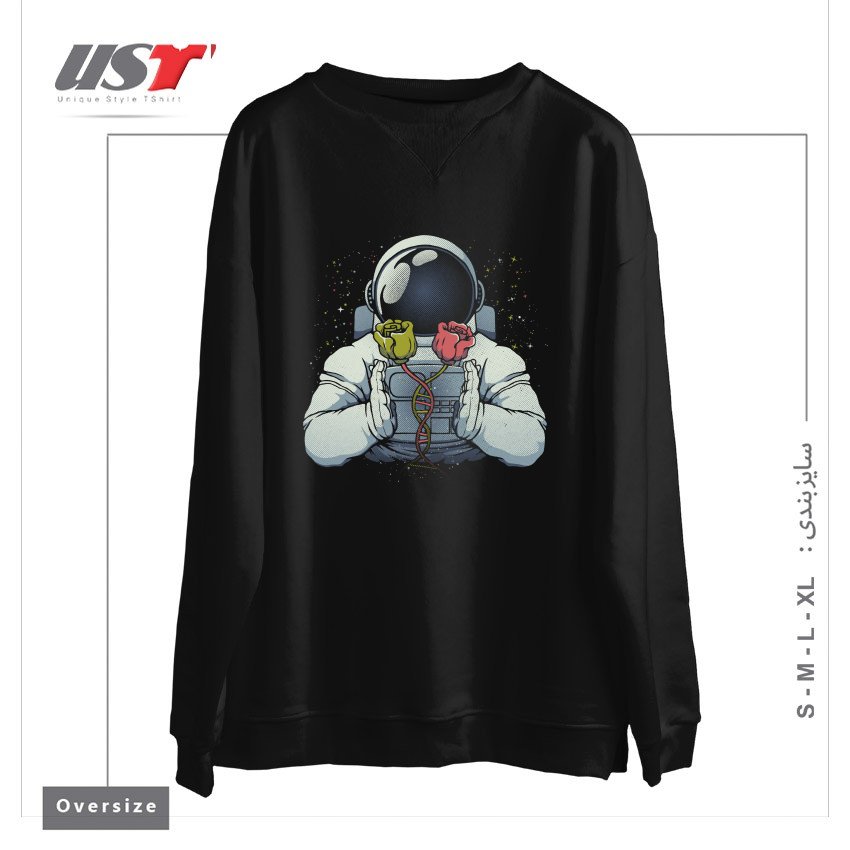 طرح SCIENCE ASTRONAUT DNA ROSES BY TOBE FONSECA سوییشرت اورسایزرنگ مشکی