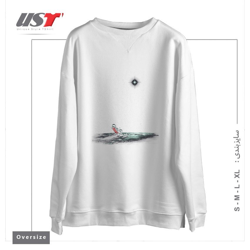 طرح SPACE CHILL سوییشرت اورسایزرنگ سفید