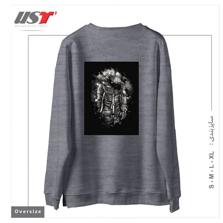 طرح LOST IN COSMIC SHADES سوییشرت اورسایزرنگ طوسی ملانژ
