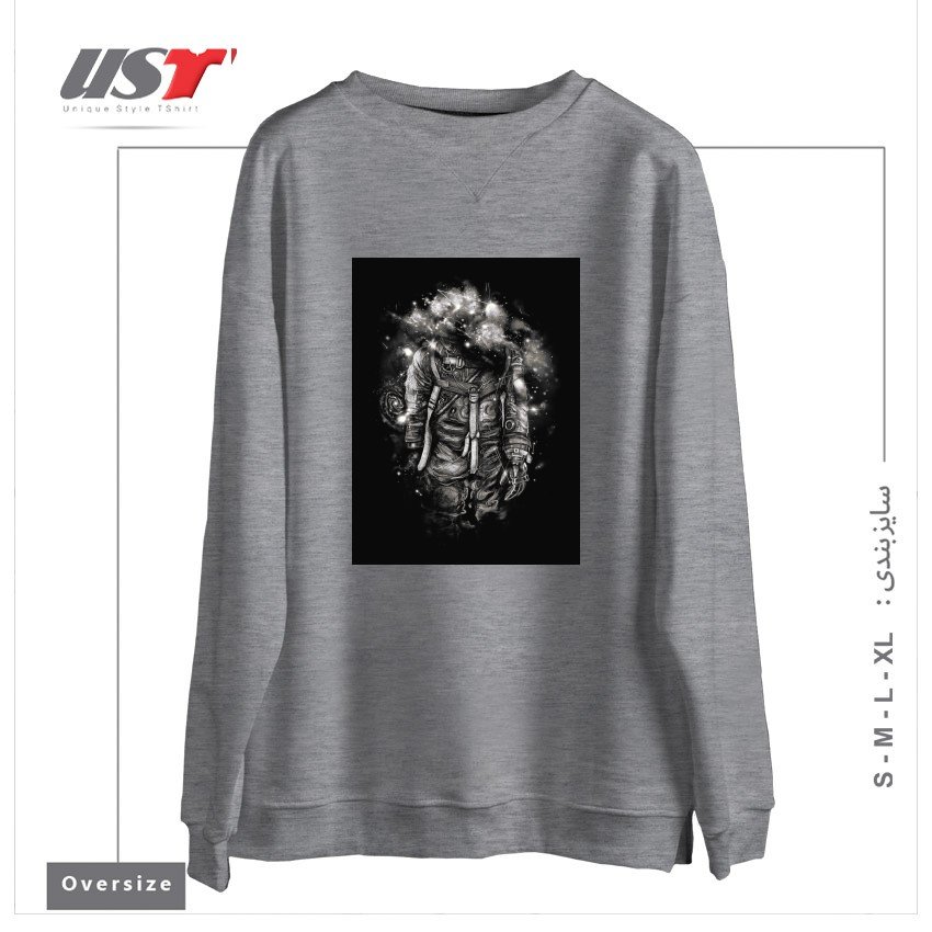 طرح LOST IN COSMIC SHADES سوییشرت اورسایزرنگ طوسی ملانژ