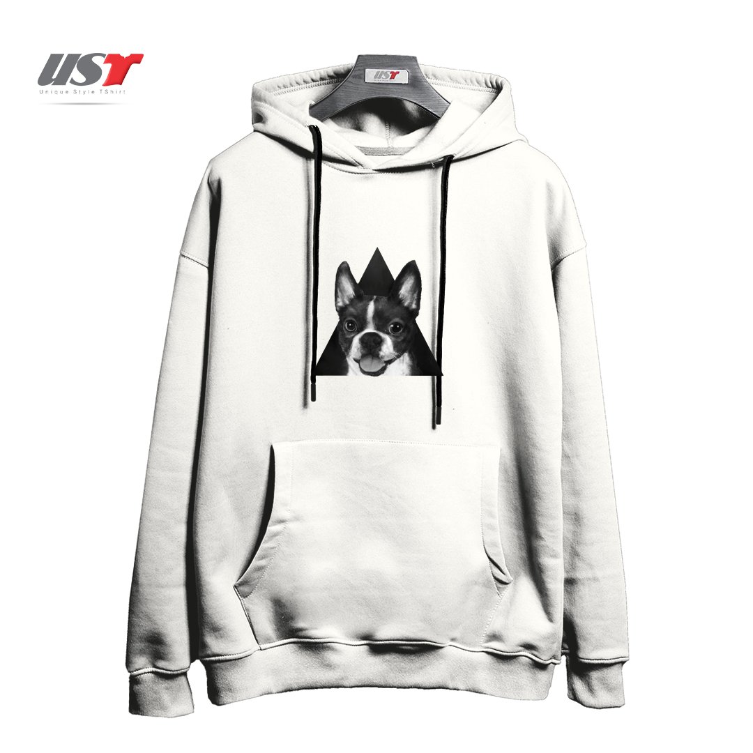 طرح BOSTON TERRIER هودی اورسایزرنگ سفید