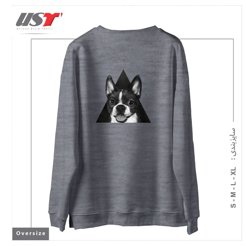 طرح BOSTON TERRIER سوییشرت اورسایزرنگ طوسی ملانژ