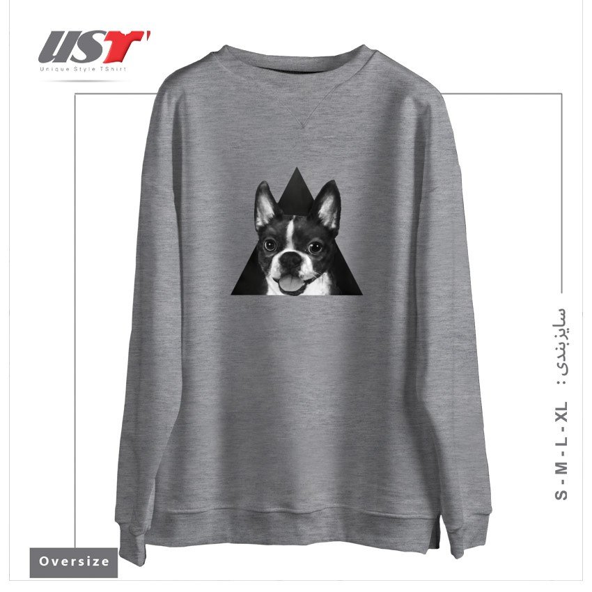 طرح BOSTON TERRIER سوییشرت اورسایزرنگ طوسی ملانژ