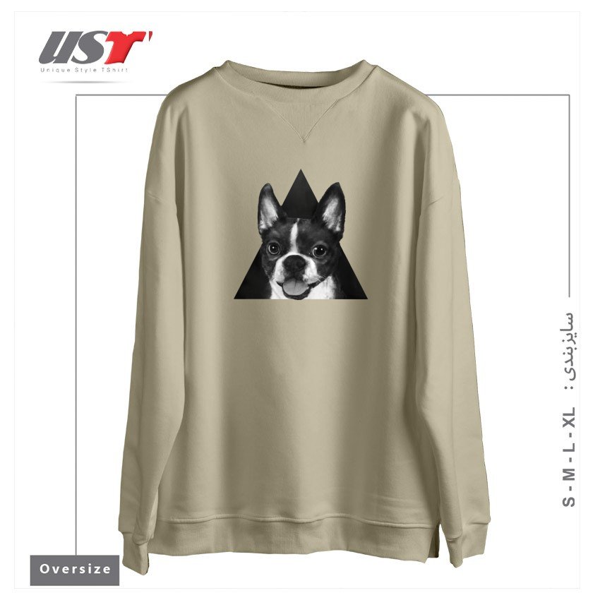 طرح BOSTON TERRIER سوییشرت اورسایزرنگ نخودی
