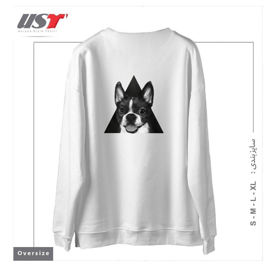 طرح BOSTON TERRIER سوییشرت اورسایزرنگ سفید