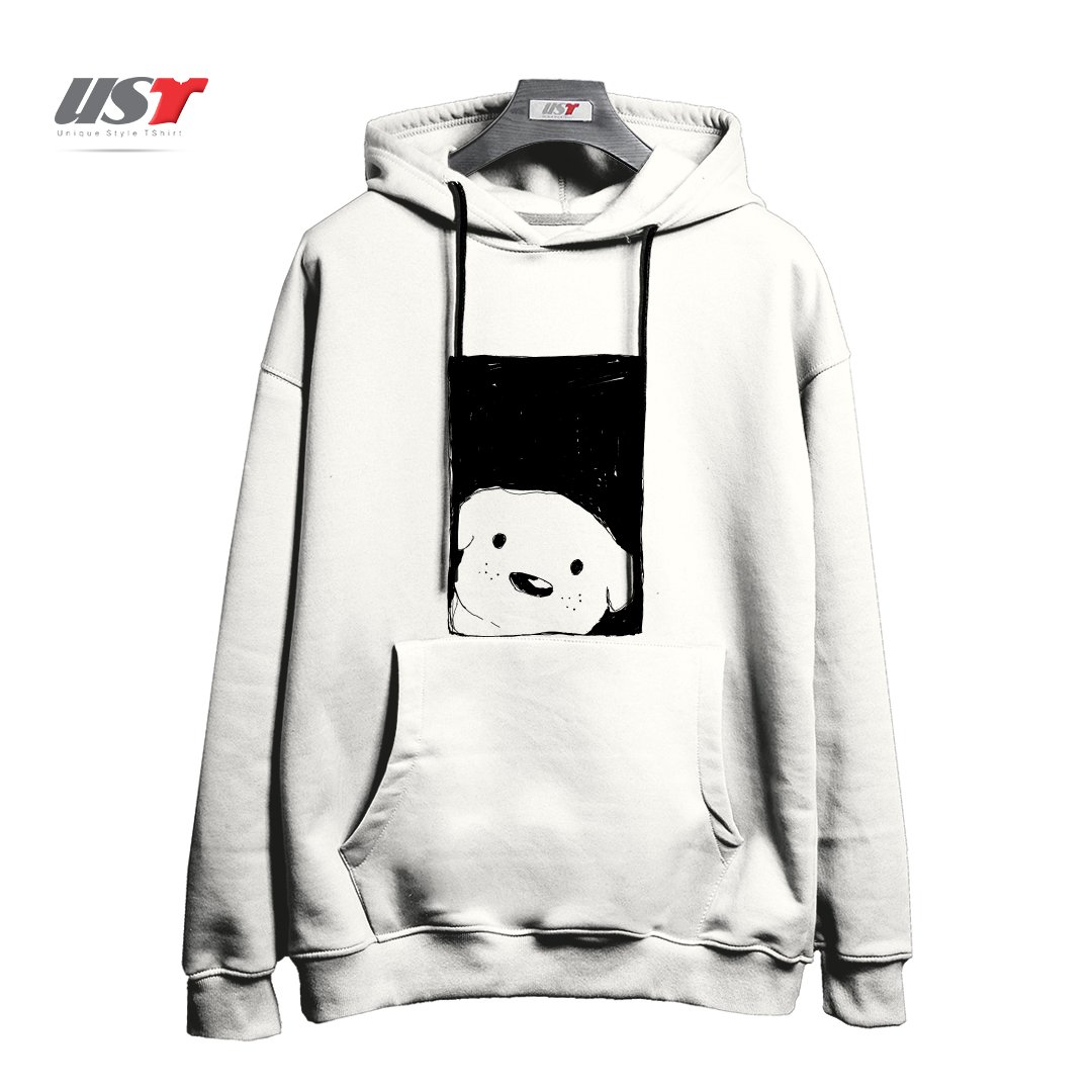 طرح DOG LOOKING OUT A WINDOW هودی اورسایزرنگ سفید