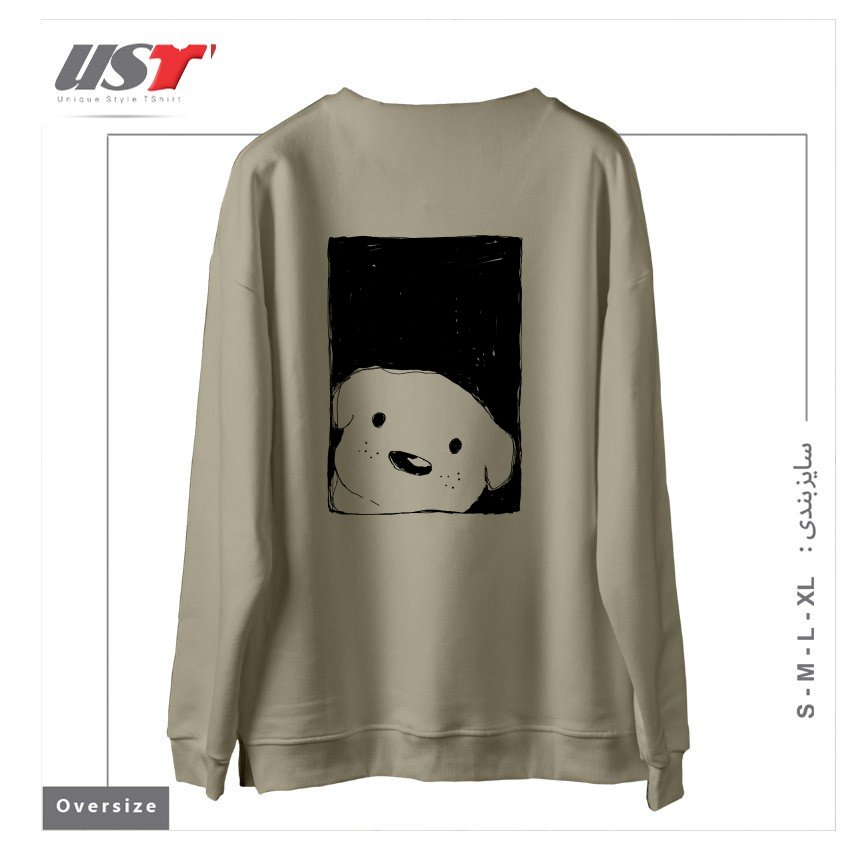 طرح DOG LOOKING OUT A WINDOW سوییشرت اورسایزرنگ نخودی