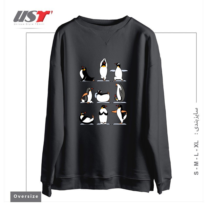 طرح PENGUIN YOGA سوییشرت اورسایزرنگ دودی