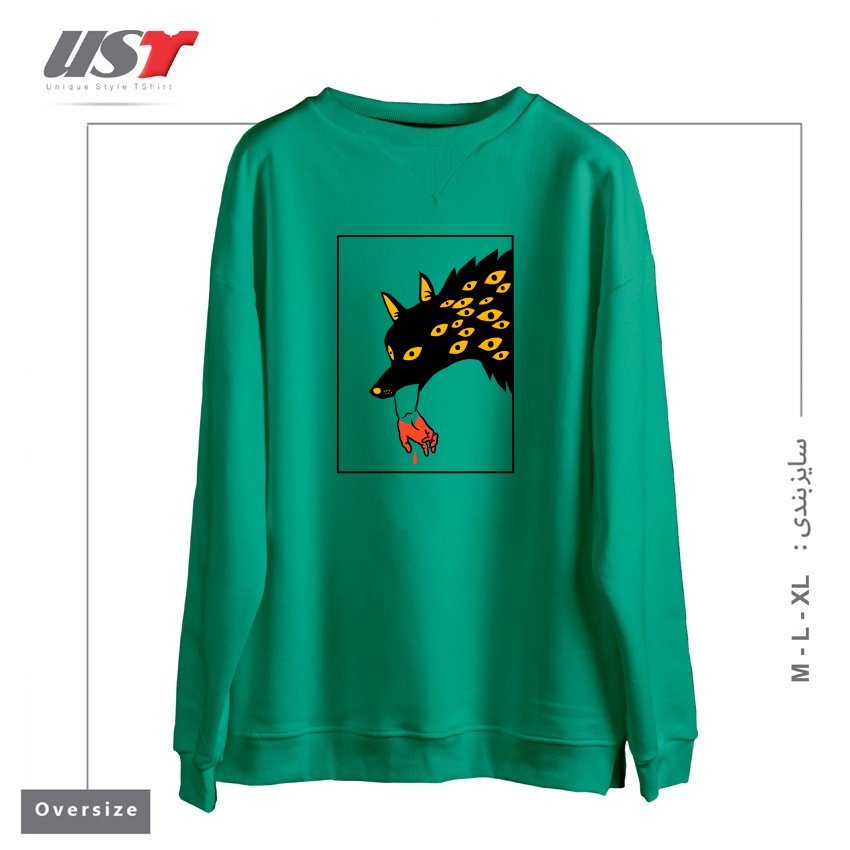 طرح EAT THE RICH24154 سوییشرت اورسایزرنگ سبز سدری