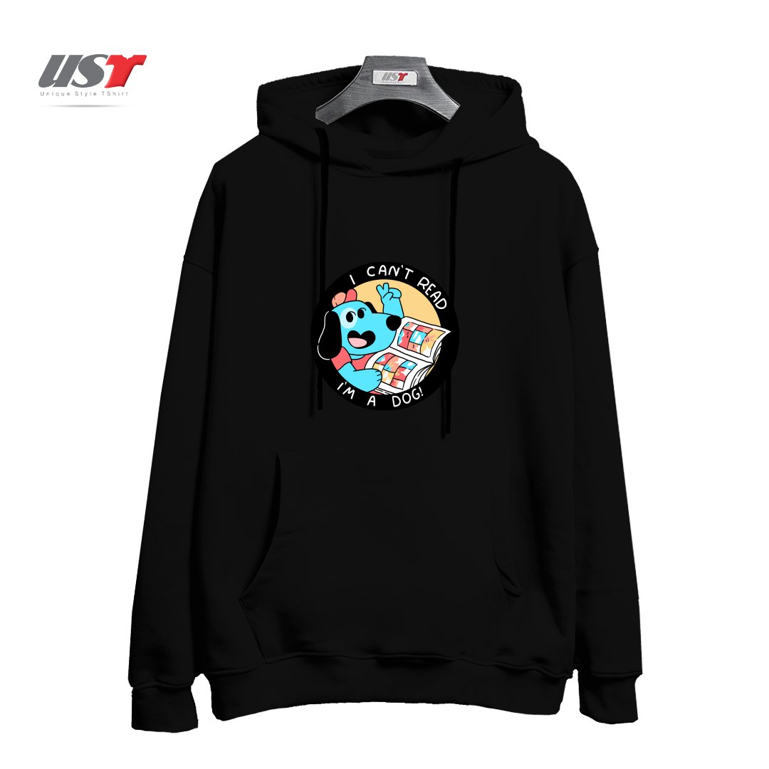 طرح I CAN'T READ! هودی اورسایزرنگ مشکی