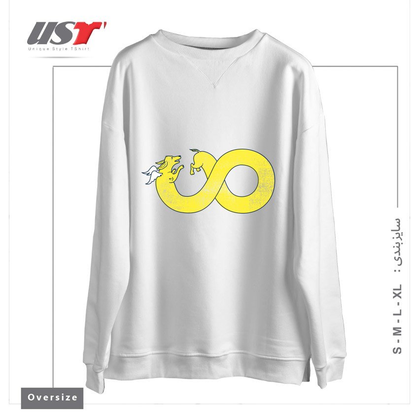 طرح THE YEAR OF THE DOG سوییشرت اورسایزرنگ سفید