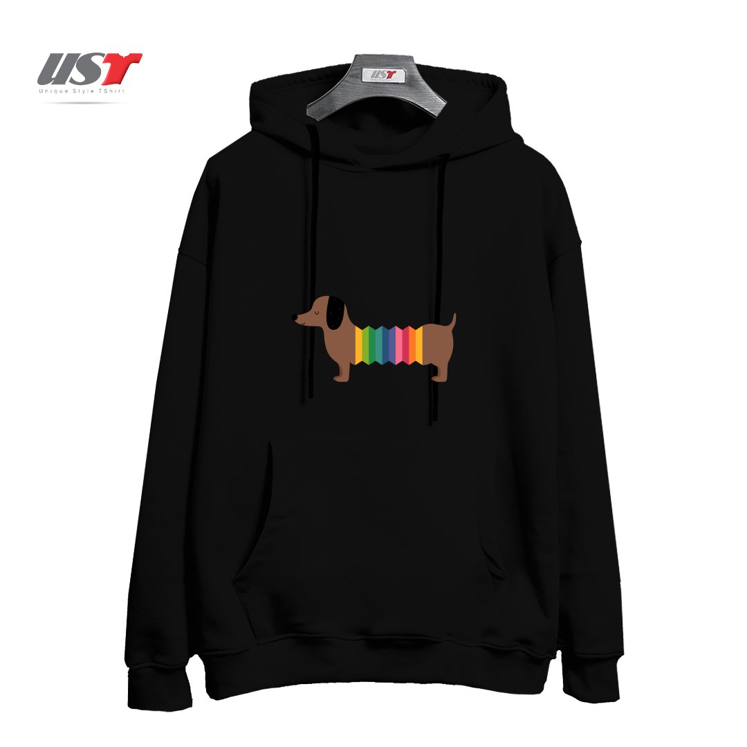 طرح RAINBOW DOOOOOG هودی اورسایزرنگ مشکی