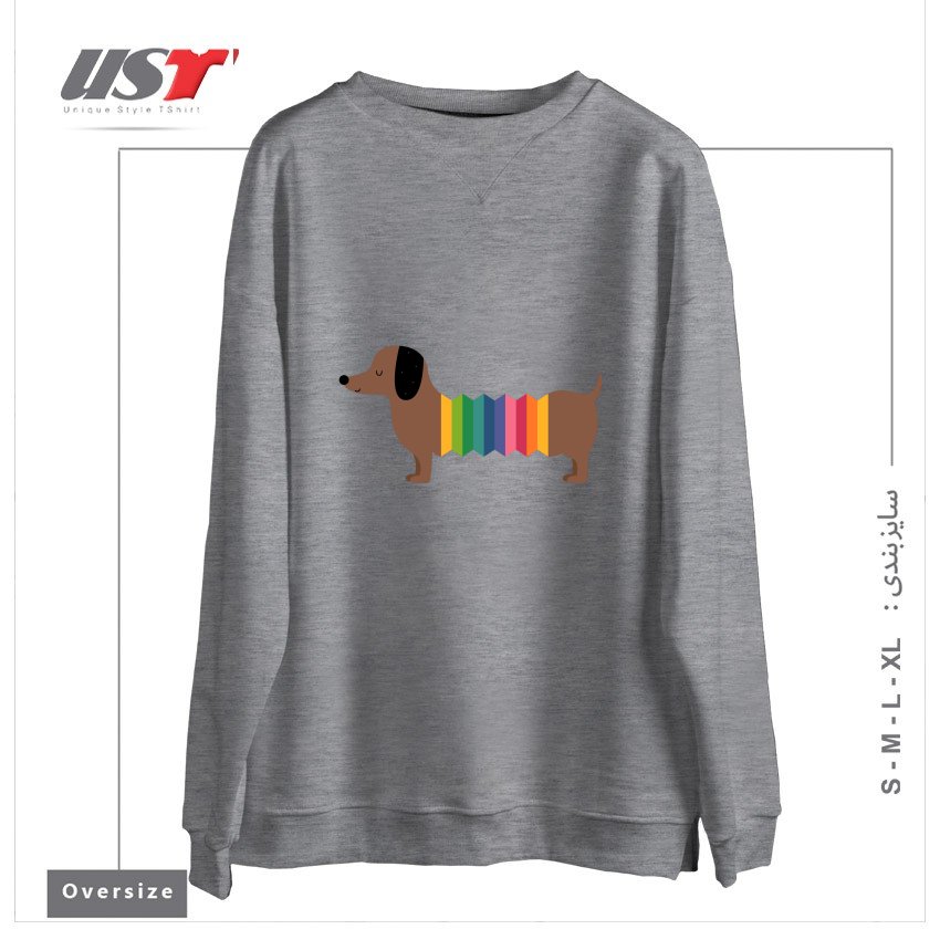 طرح RAINBOW DOOOOOG سوییشرت اورسایزرنگ طوسی ملانژ