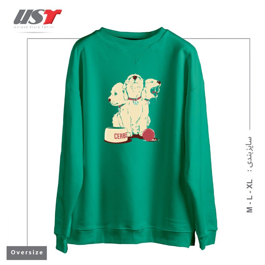 طرح SATAN'S LITTLE HELPER سوییشرت اورسایزرنگ سبز سدری