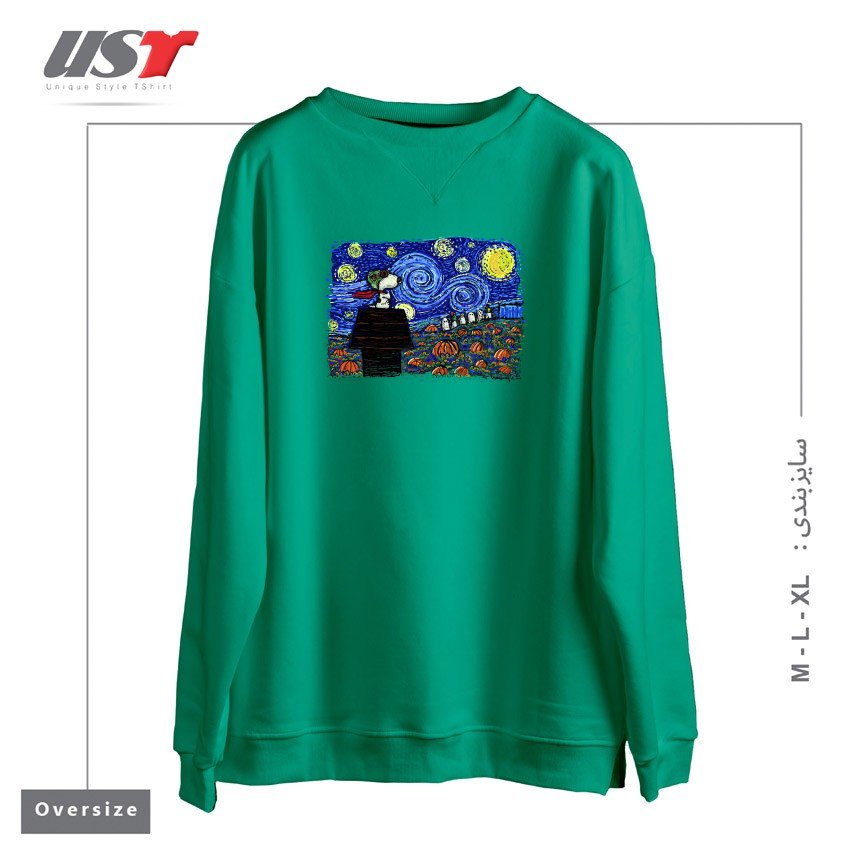 طرح STARRY GREAT PUMPKIN NIGHT سوییشرت اورسایزرنگ سبز سدری