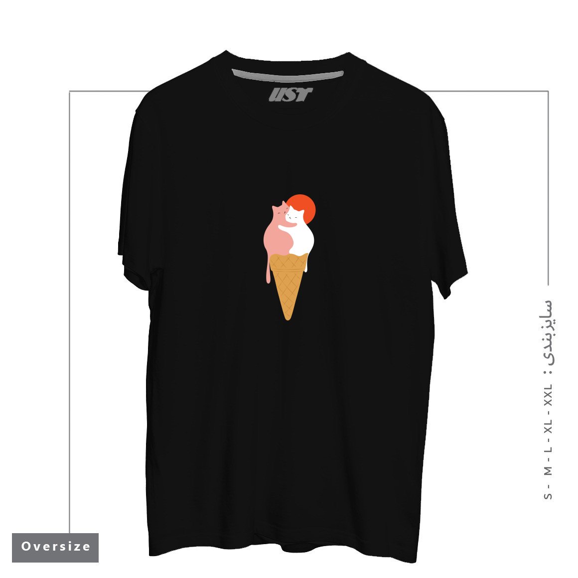 طرح STRAWBERRY HUG VANILLA تیشرت اورسایزرنگ مشکی