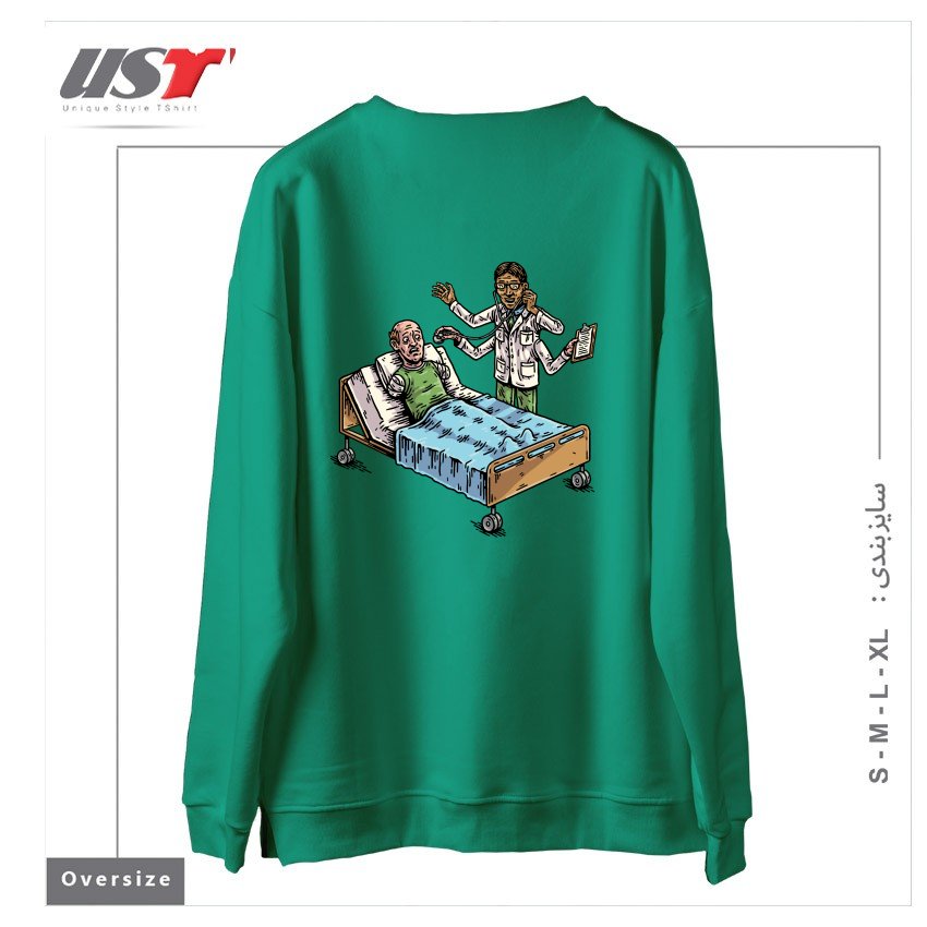 طرح BAD DOCTOR سوییشرت اورسایزرنگ سبز سدری