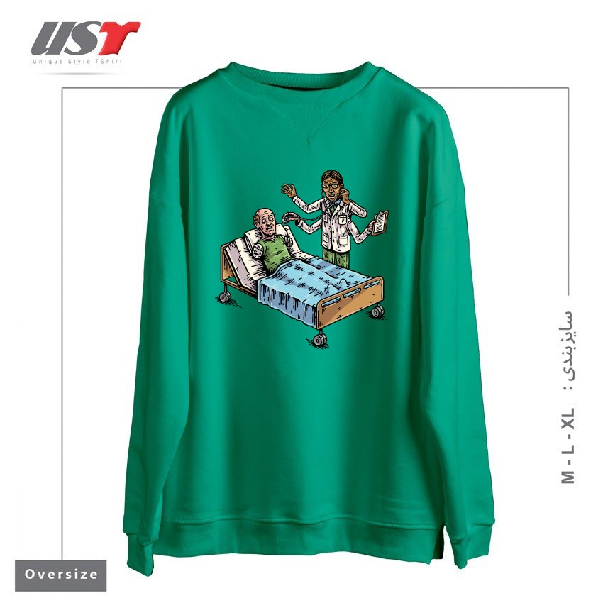 طرح BAD DOCTOR سوییشرت اورسایزرنگ سبز سدری