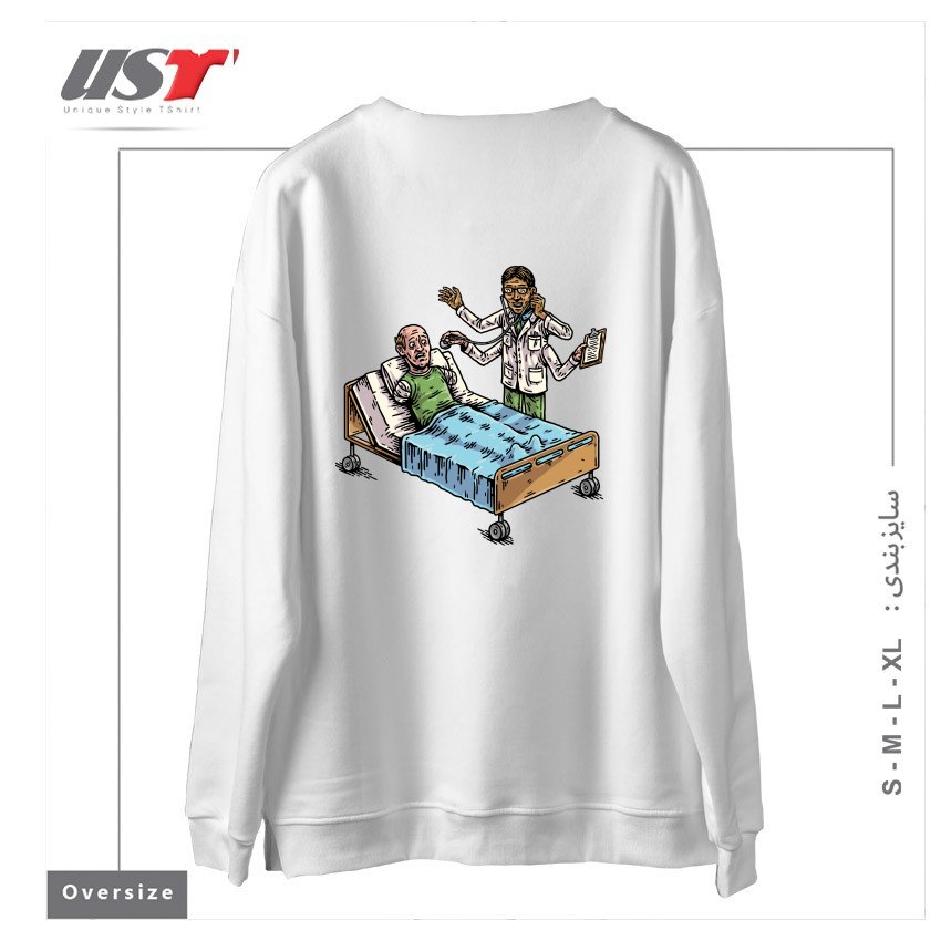طرح BAD DOCTOR سوییشرت اورسایزرنگ سفید