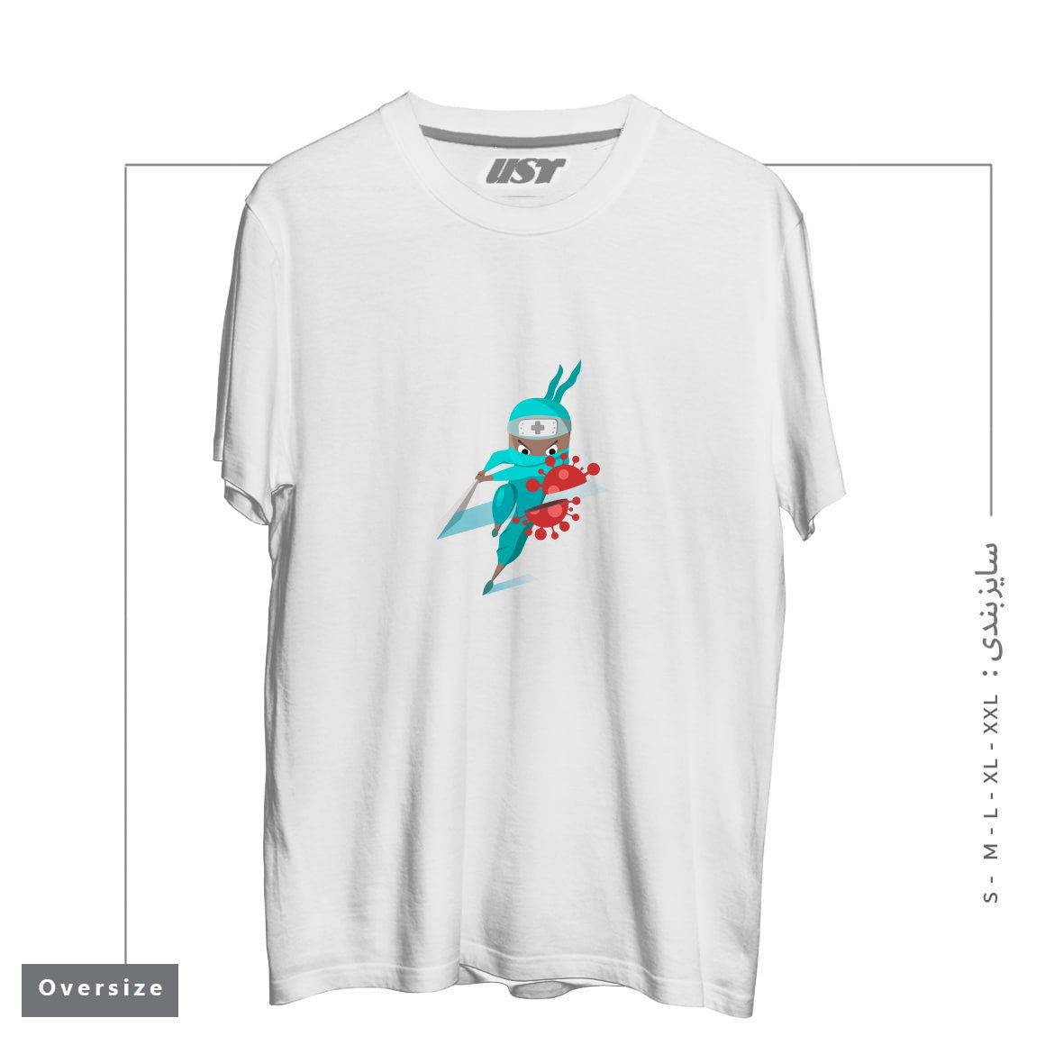 طرح CORONAHERO تیشرت اورسایزرنگ سفید