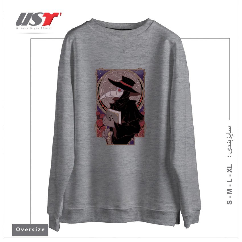 طرح DARK DOCTOR سوییشرت اورسایزرنگ طوسی ملانژ