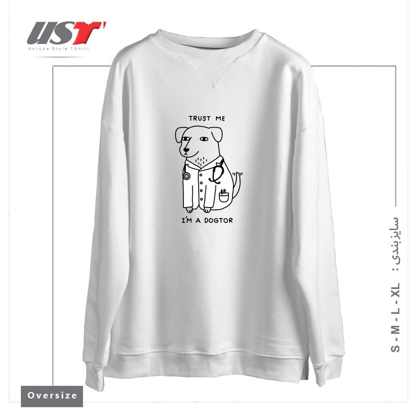 طرح DOGTOR سوییشرت اورسایزرنگ سفید